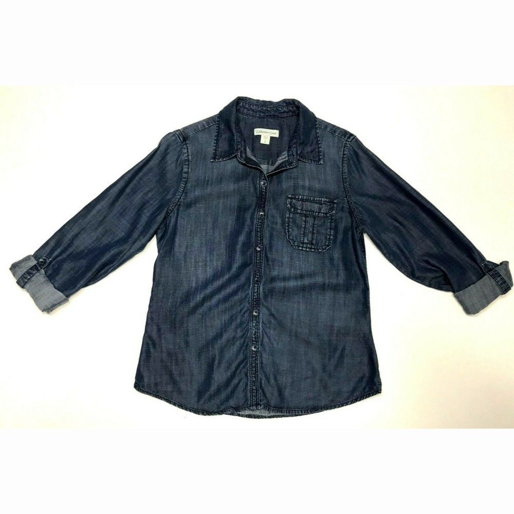 Coldwater Creek S 8 Chambray Roll Sleeve Top GUC